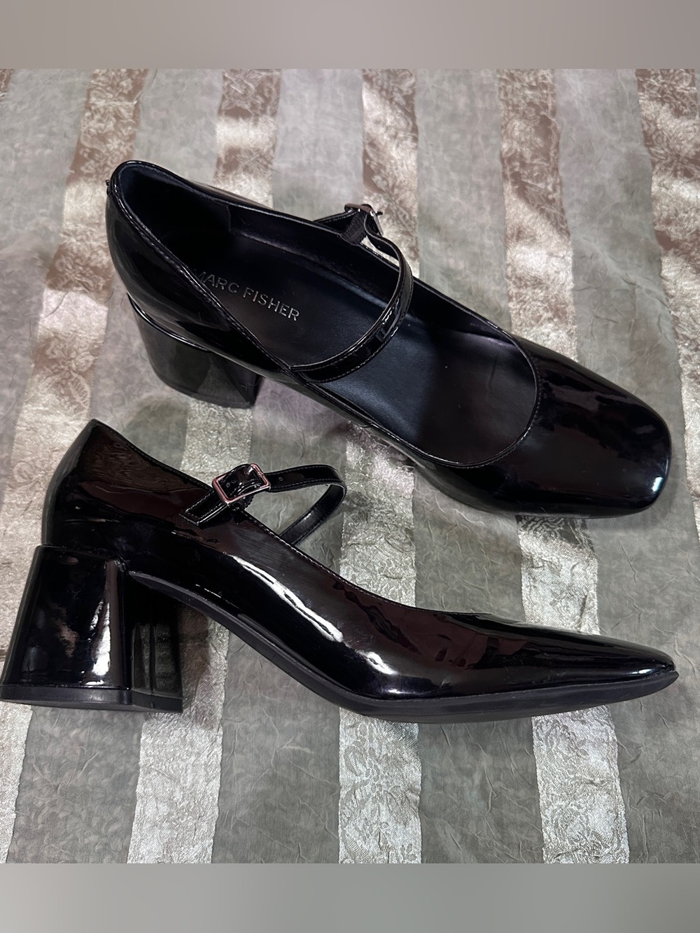 Marc Fisher Black Patent Mary Jane Block Heels Classy Preppy Whimsygoth